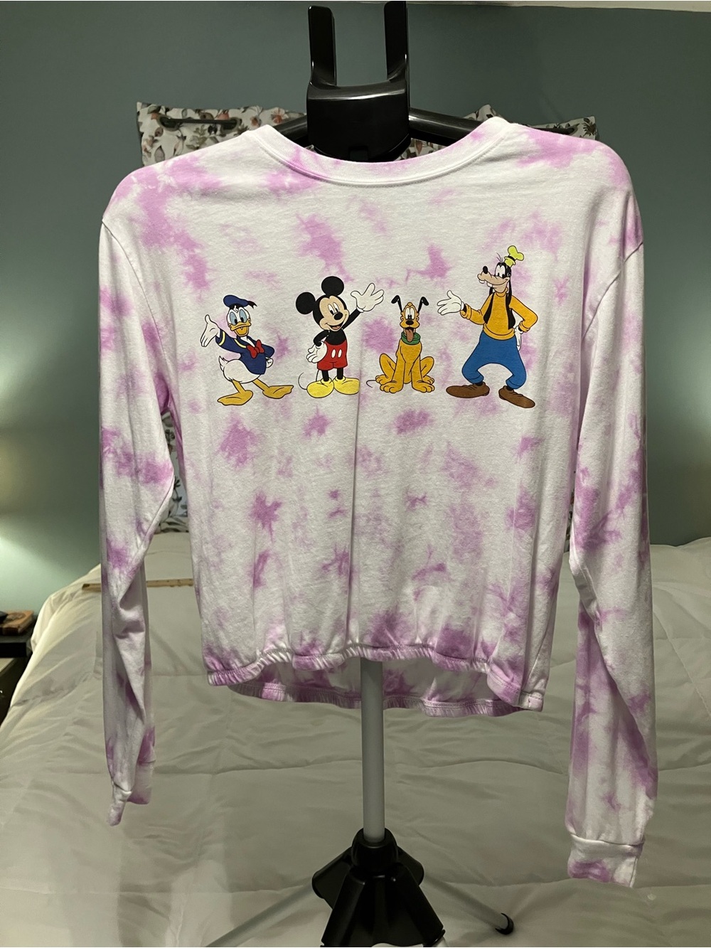 Disney Mickey & Friends Purple Tie-Dye Cropped Long Sleeve Top Large